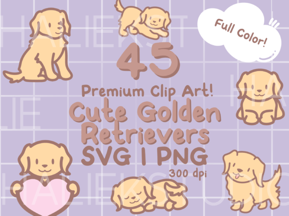 Cute Golden Retriever Color SVG and PNGs for Creators