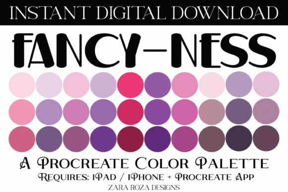 Fancy-ness Procreate Color Palette: Soft Pastel & Bright Light Pink, Purple, Brown Ombre Tones