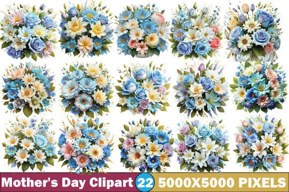Mothers Day Flowers Watercolour Clipart: 22 Designs for Every Project