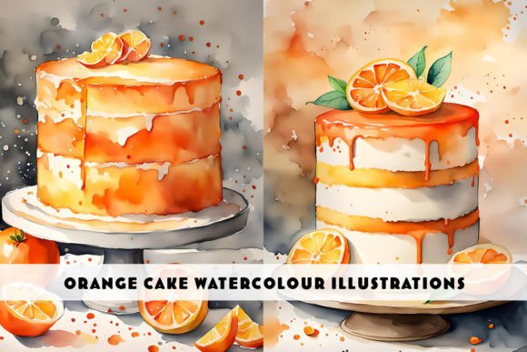 Orange Cake Watercolour Duo: Sweet Design Versatility