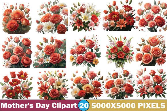 Timeless Mother's Day Red Flowers Watercolour Clip